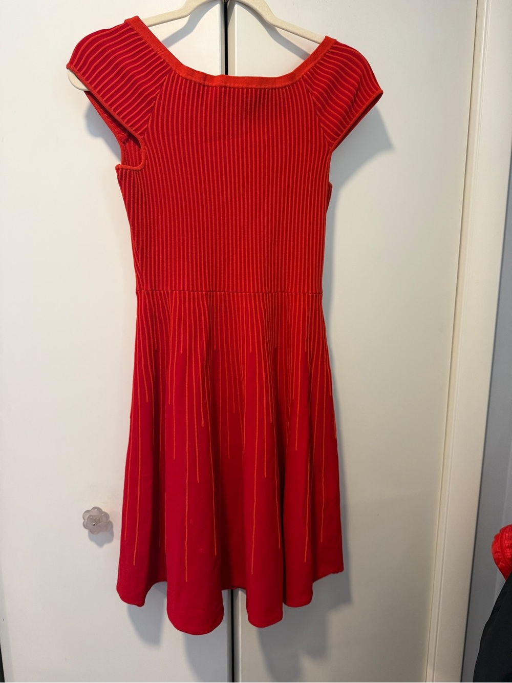 French Connection Red Ribbed Fit-and-Flare Dress